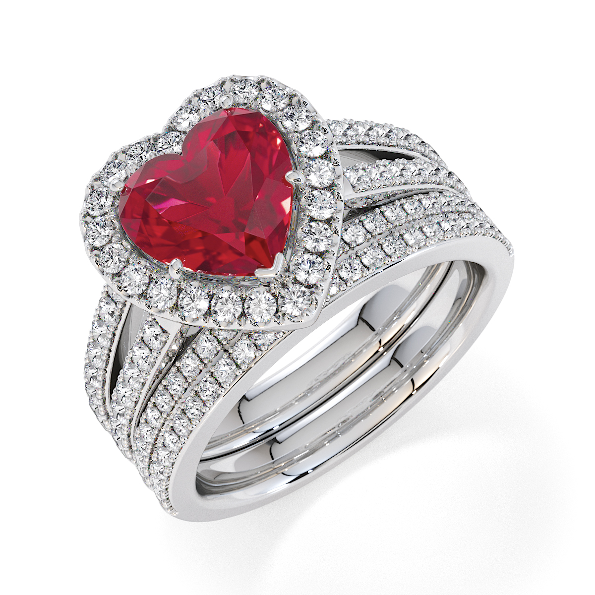Heart Lab Ruby and Diamond Engagement Ring in Gold / Platinum