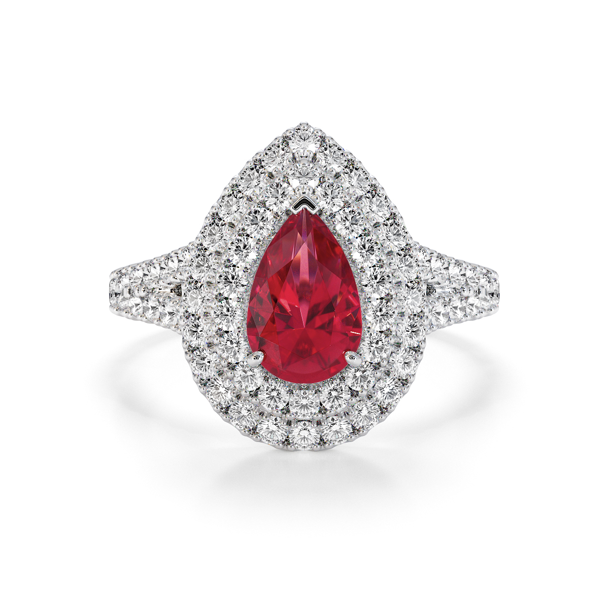 Pear Lab Ruby and Diamond Engagement Ring in Gold / Platinum