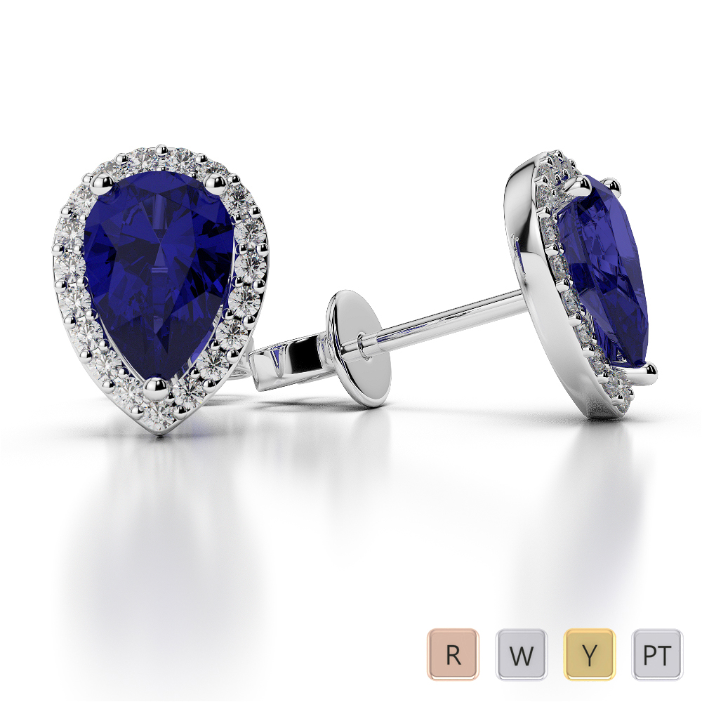 Pear Shape Blue Sapphire and Diamond Earrings in Gold / Platinum AGER-1074-Lab