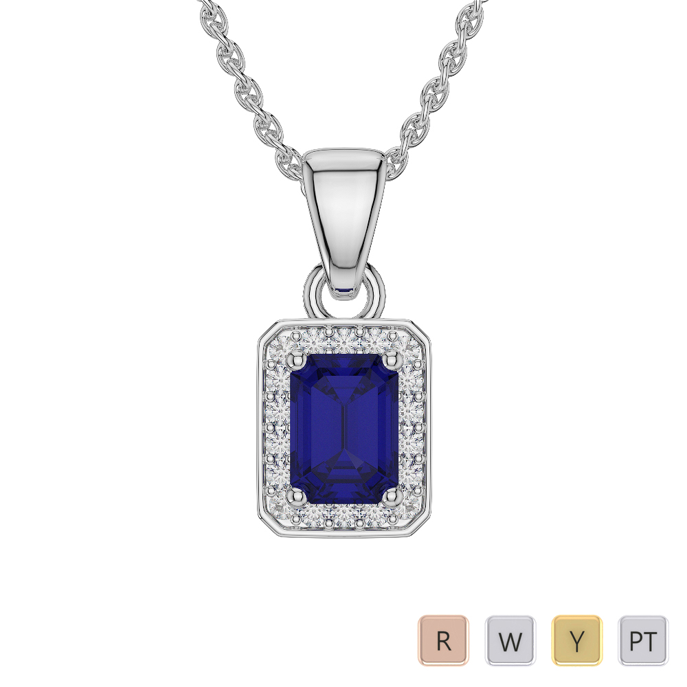 Emerald Shape Sapphire and Diamond Necklaces in Gold / Platinum AGDNC-1063