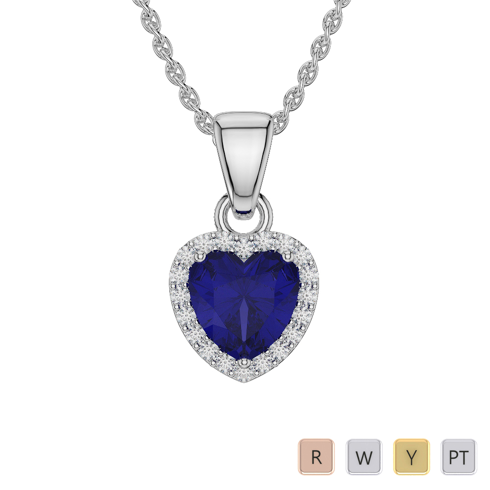 Heart Shape Sapphire and Diamond Necklaces in Gold / Platinum AGDNC-1064