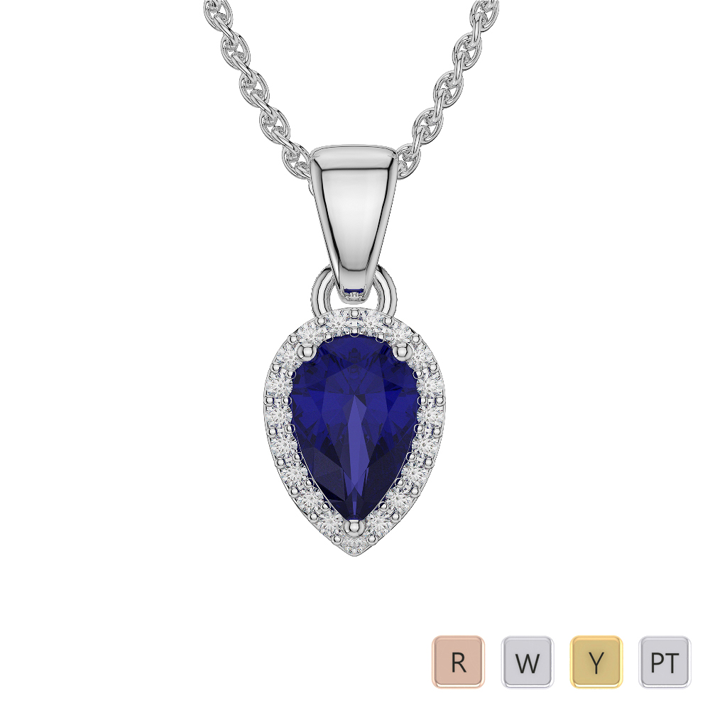 Pear Shape Sapphire and Diamond Necklaces in Gold / Platinum AGDNC-1074