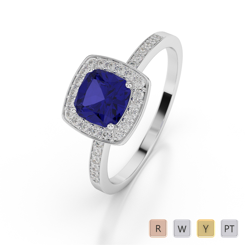 Gold / Platinum Cushion Shape Sapphire and Diamond Ring AGDR-1061