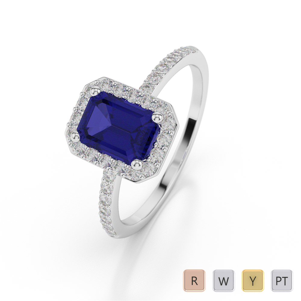 Gold / Platinum Emerald Shape Sapphire and Diamond Ring AGDR-1062