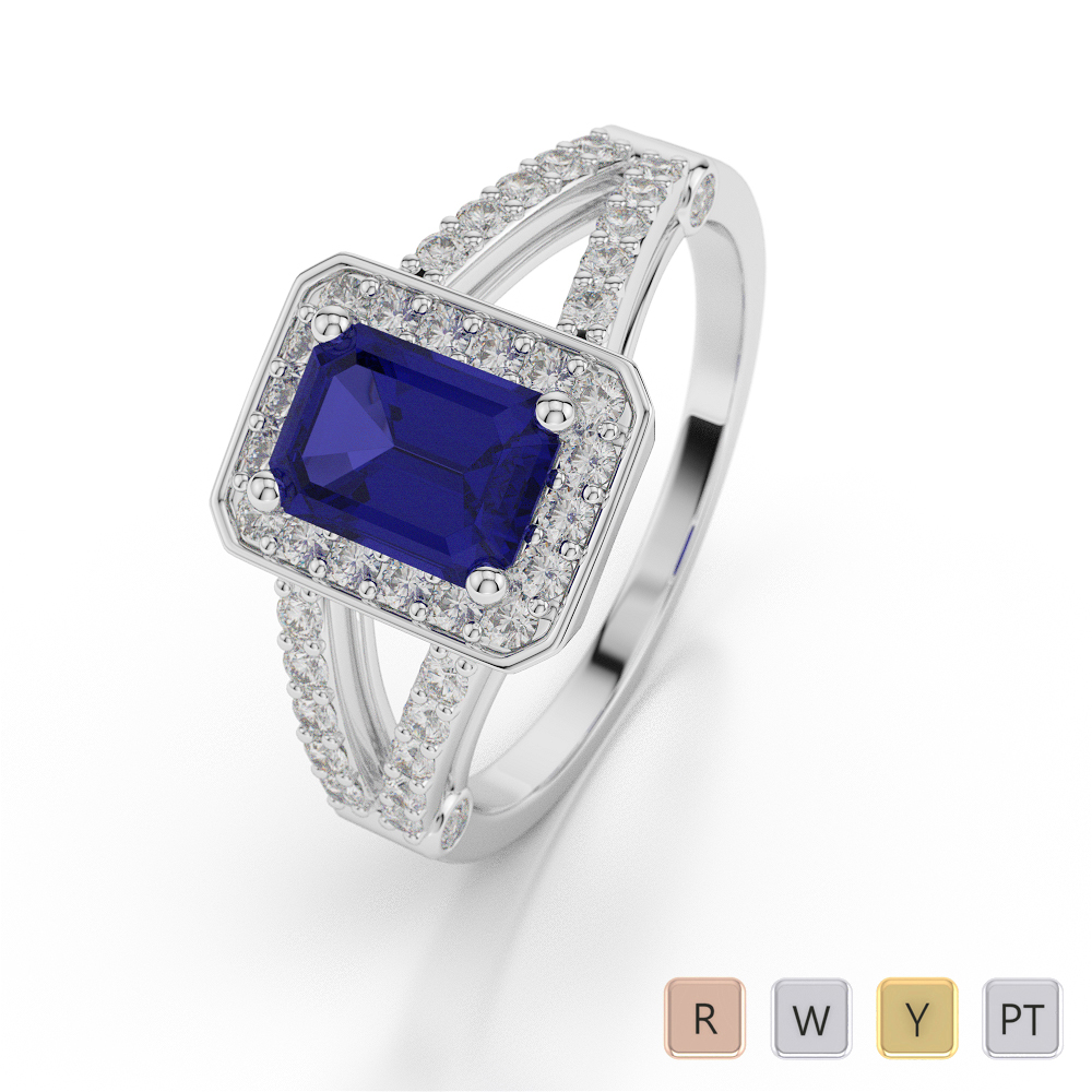 Gold / Platinum Emerald Shape Sapphire and Diamond Ring AGDR-1063