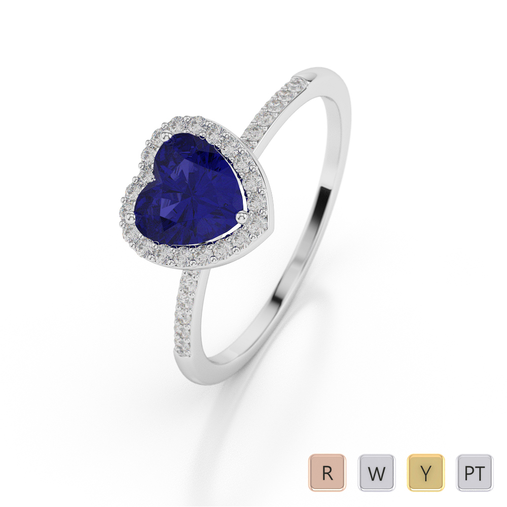 Gold / Platinum Heart Shape Sapphire and Diamond Ring AGDR-1065