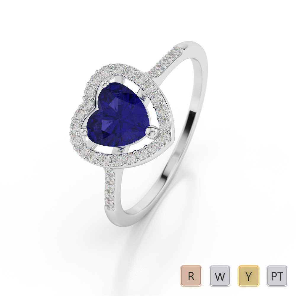 Gold / Platinum Heart Shape Sapphire and Diamond Ring AGDR-1066
