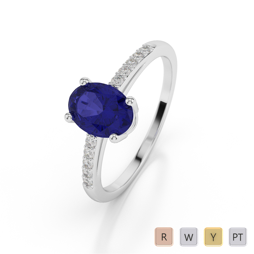 Gold / Platinum Oval Shape Sapphire and Diamond Ring AGDR-1070