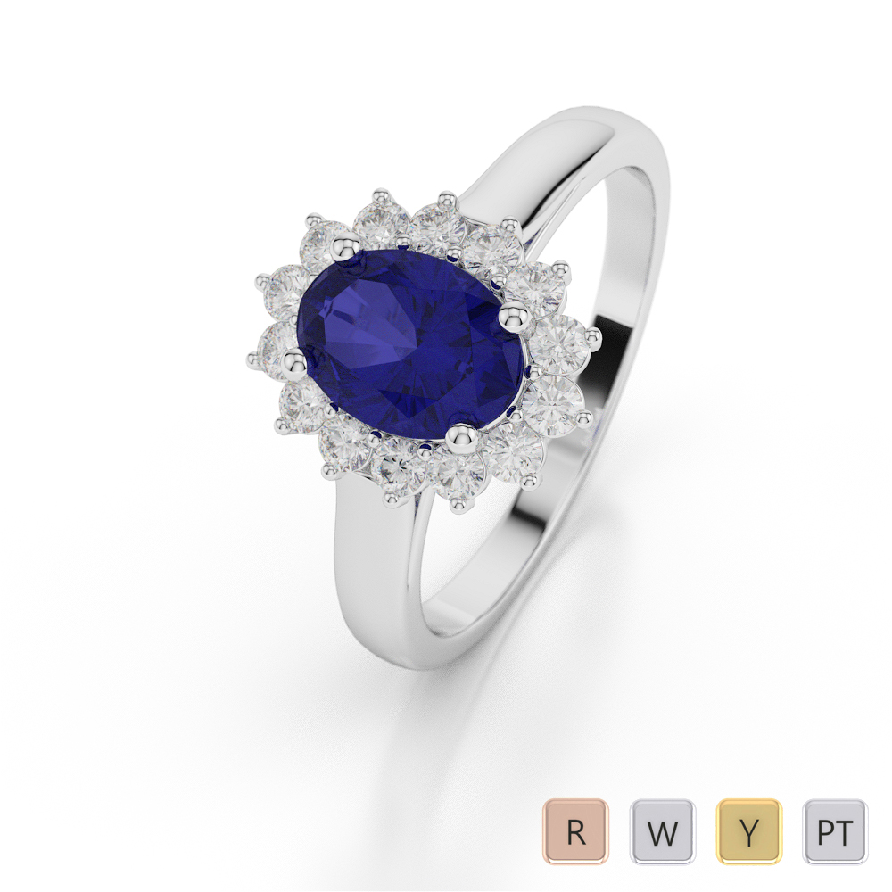 Gold / Platinum Oval Shape Sapphire and Diamond Ring AGDR-1071