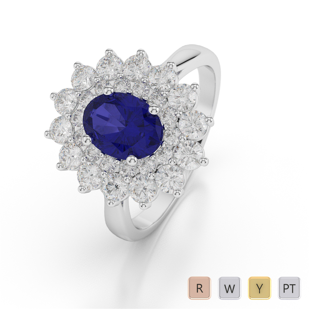 Gold / Platinum Oval Shape Sapphire and Diamond Ring AGDR-1073