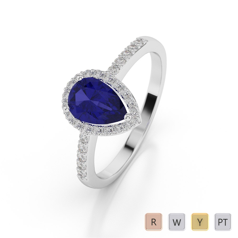 Gold / Platinum Pear Shape Sapphire and Diamond Ring AGDR-1074