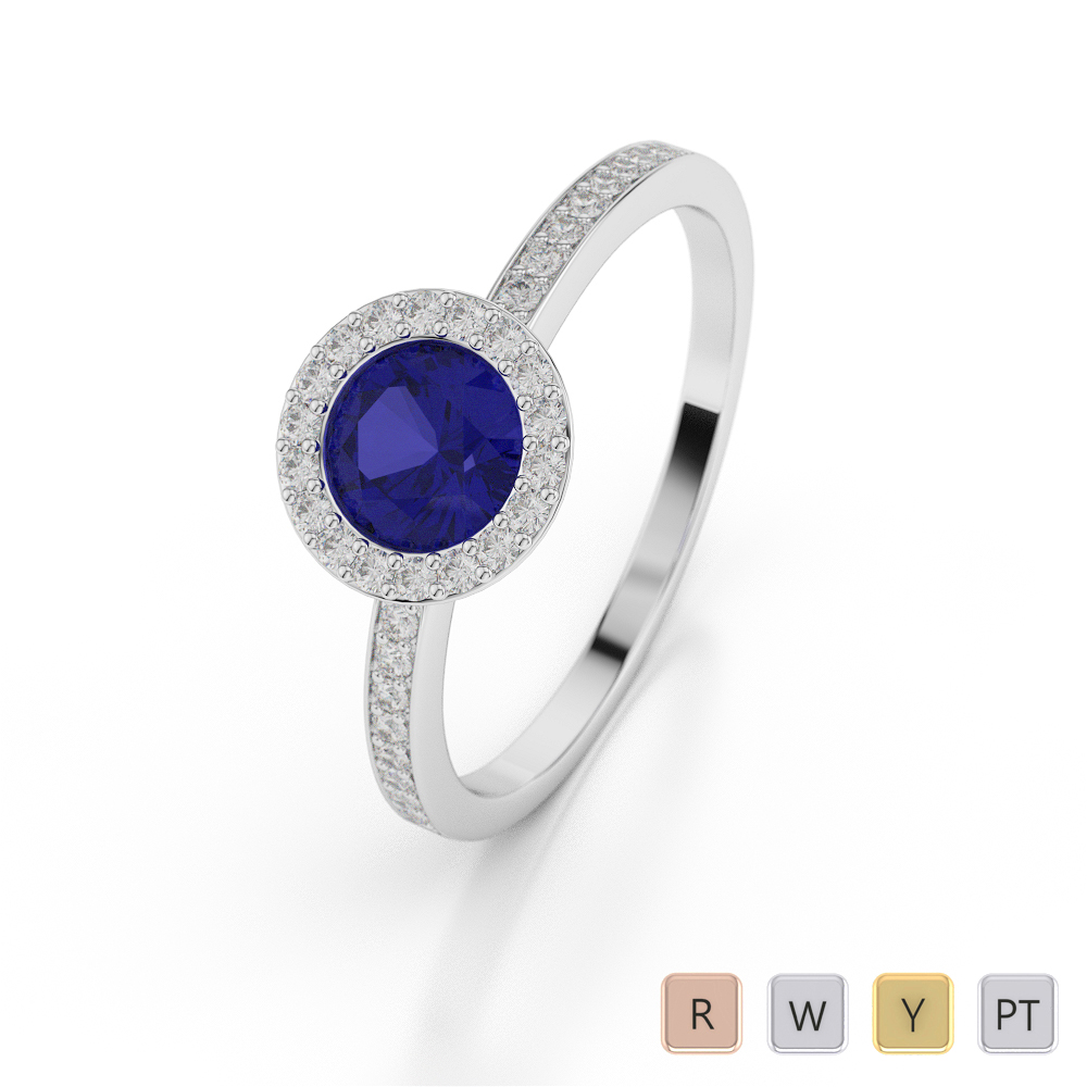 Gold / Platinum Round Shape Sapphire and Diamond Ring AGDR-1075