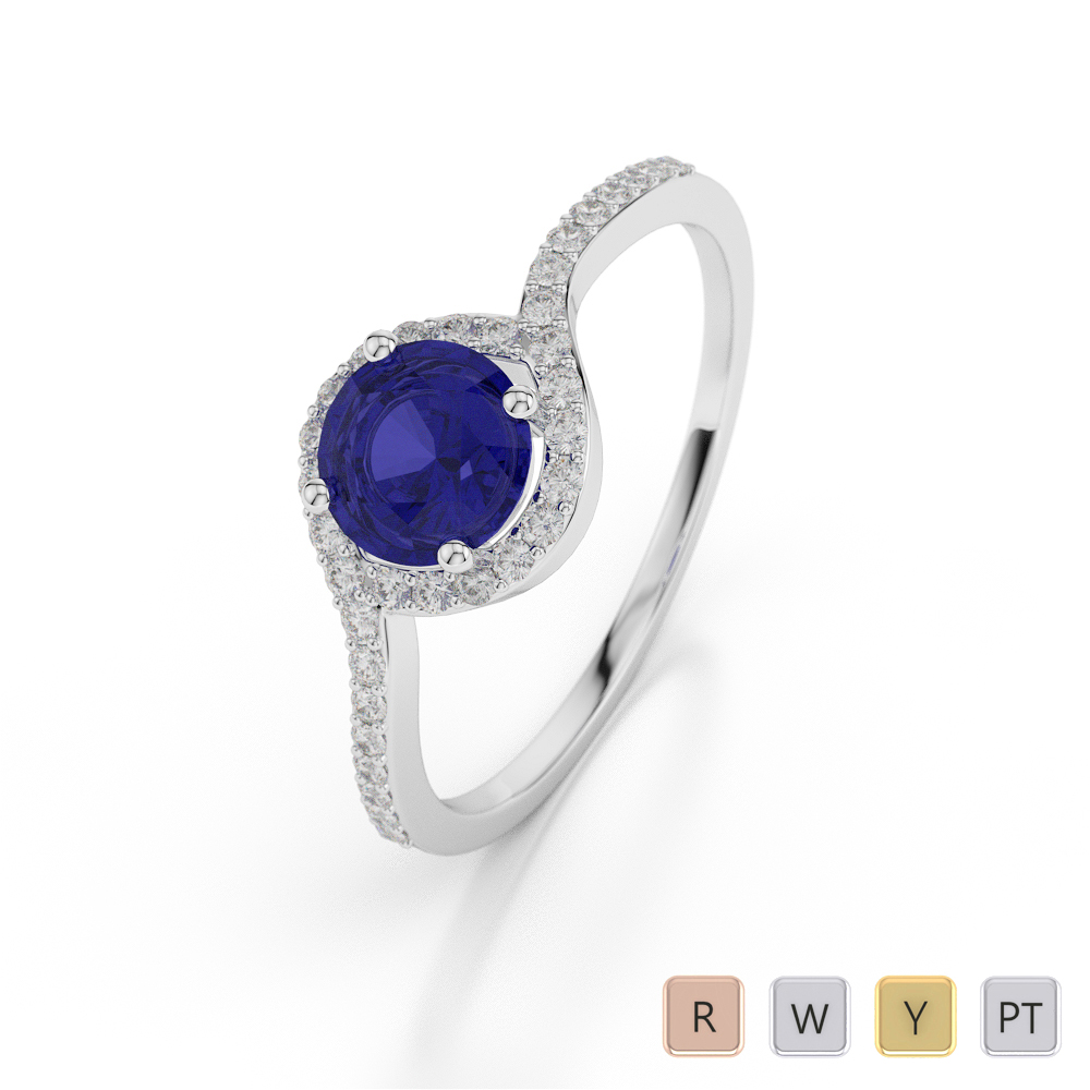Gold / Platinum Round Shape Sapphire and Diamond Ring AGDR-1076