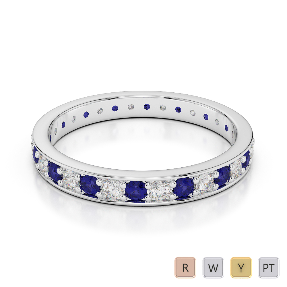 2.5 MM Gold / Platinum Round Cut Blue Sapphire and Diamond Full Eternity Ring AGDR-1079