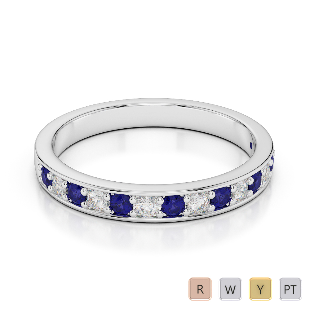 2.5 MM Gold / Platinum Round Cut Blue Sapphire and Diamond Half Eternity Ring AGDR-1083