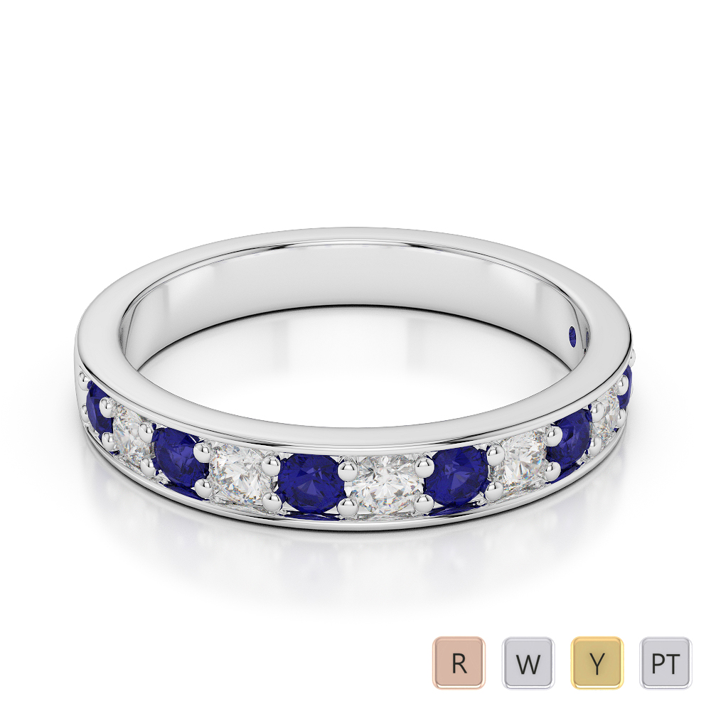 3 MM Gold / Platinum Round Cut Blue Sapphire and Diamond Half Eternity Ring AGDR-1084