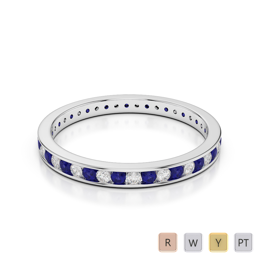 2.5 MM Gold / Platinum Round Cut Blue Sapphire and Diamond Full Eternity Ring AGDR-1086