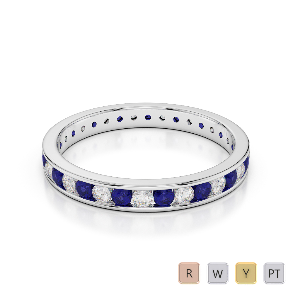 3 MM Gold / Platinum Round Cut Blue Sapphire and Diamond Full Eternity Ring AGDR-1087