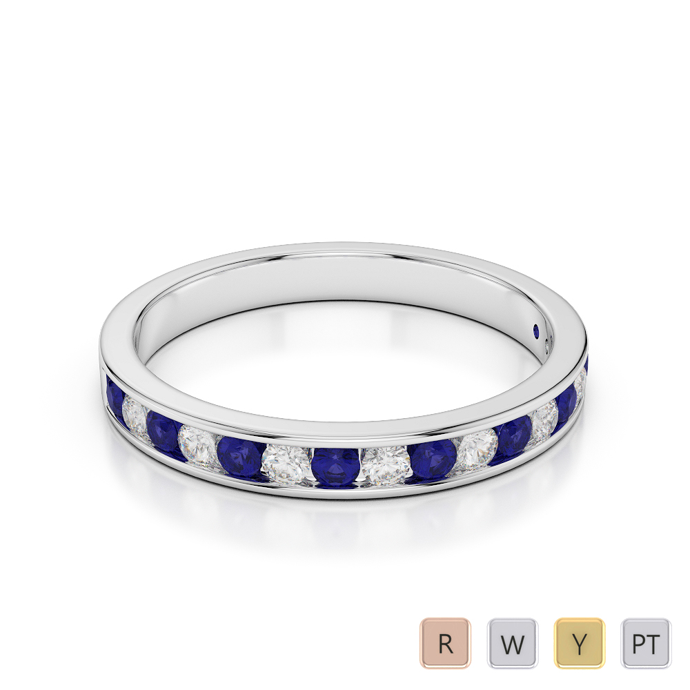 3 MM Gold / Platinum Round Cut Blue Sapphire and Diamond Half Eternity Ring AGDR-1090