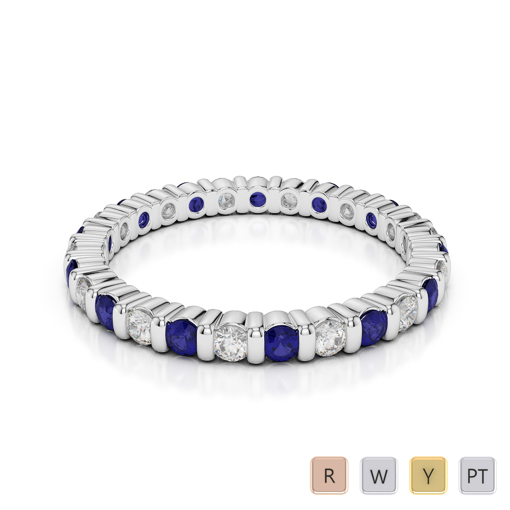 2 MM Gold / Platinum Round Cut Blue Sapphire and Diamond Full Eternity Ring AGDR-1092