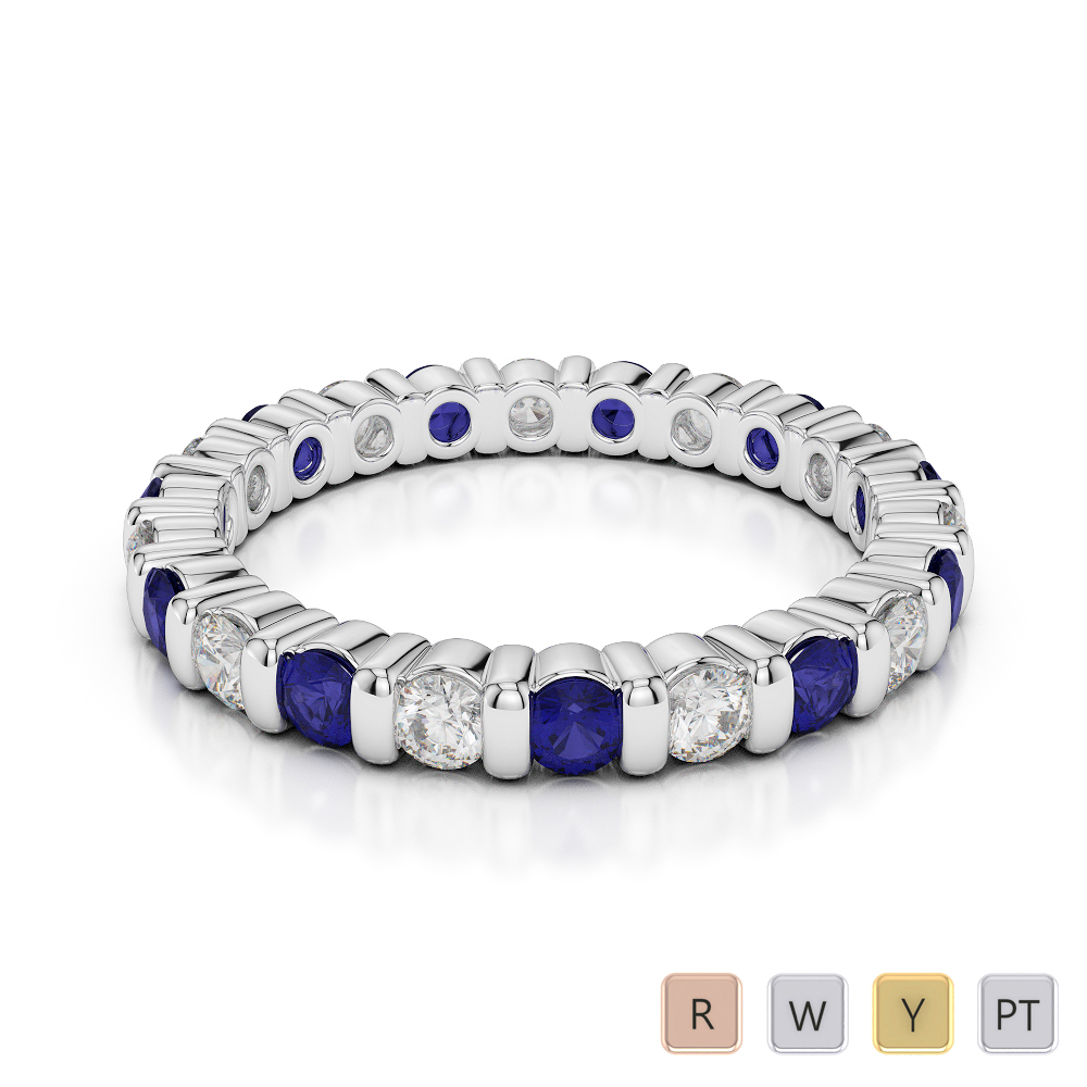 2.5 MM Gold / Platinum Round Cut Blue Sapphire and Diamond Full Eternity Ring AGDR-1093