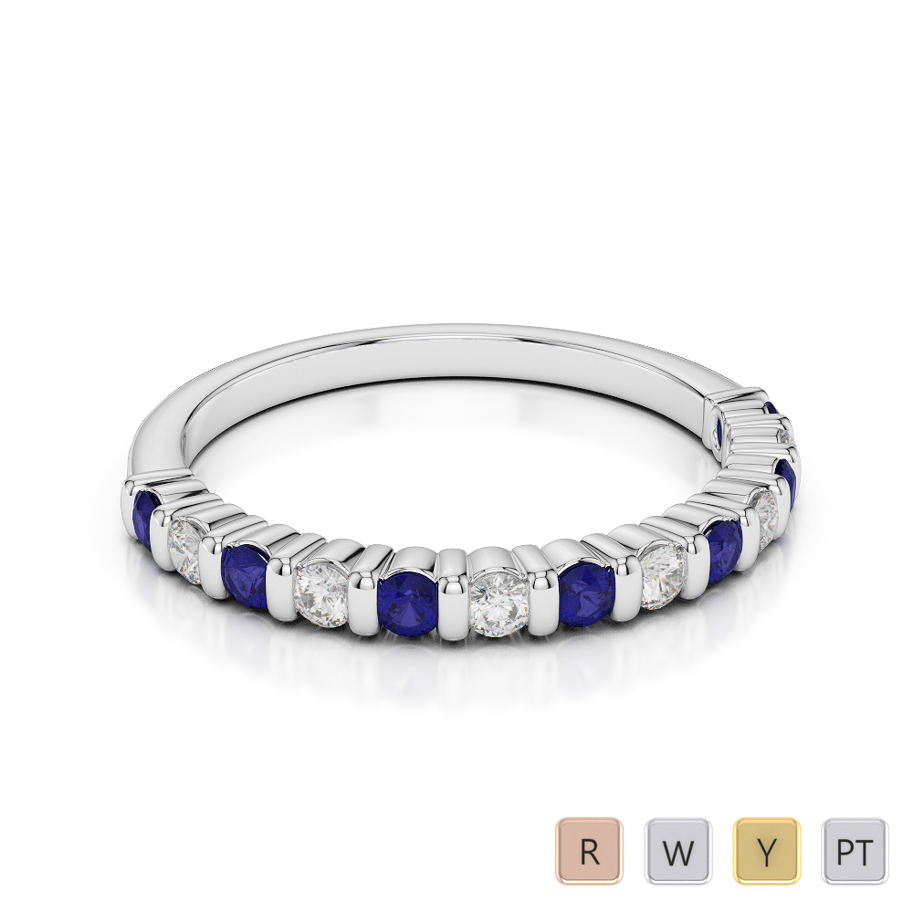 2 MM Gold / Platinum Round Cut Blue Sapphire and Diamond Half Eternity Ring AGDR-1095