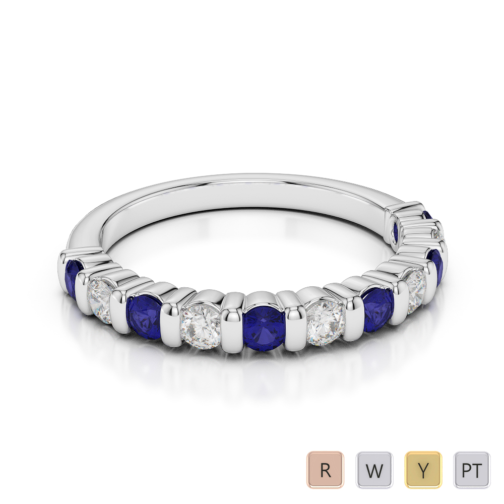 2.5 MM Gold / Platinum Round Cut Blue Sapphire and Diamond Half Eternity Ring AGDR-1096