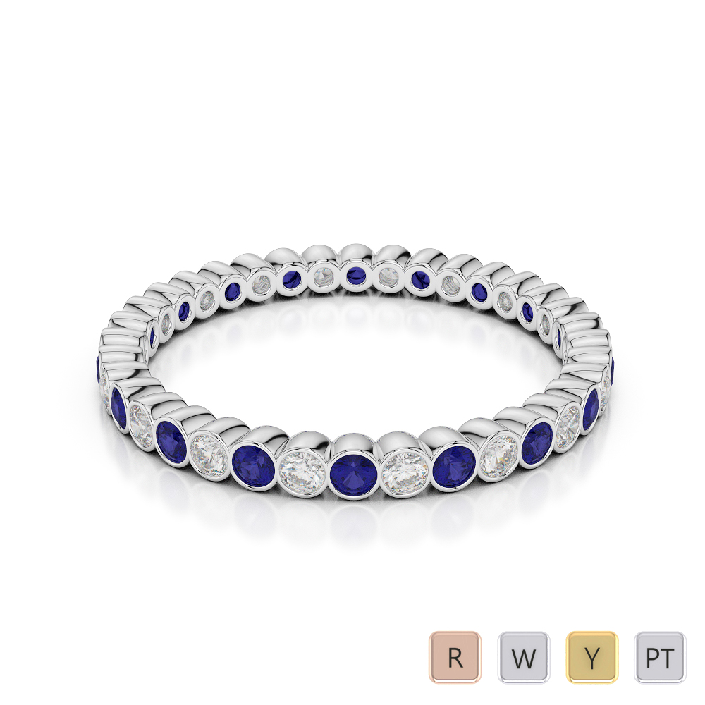 2 MM Gold / Platinum Round Cut Blue Sapphire and Diamond Full Eternity Ring AGDR-1098