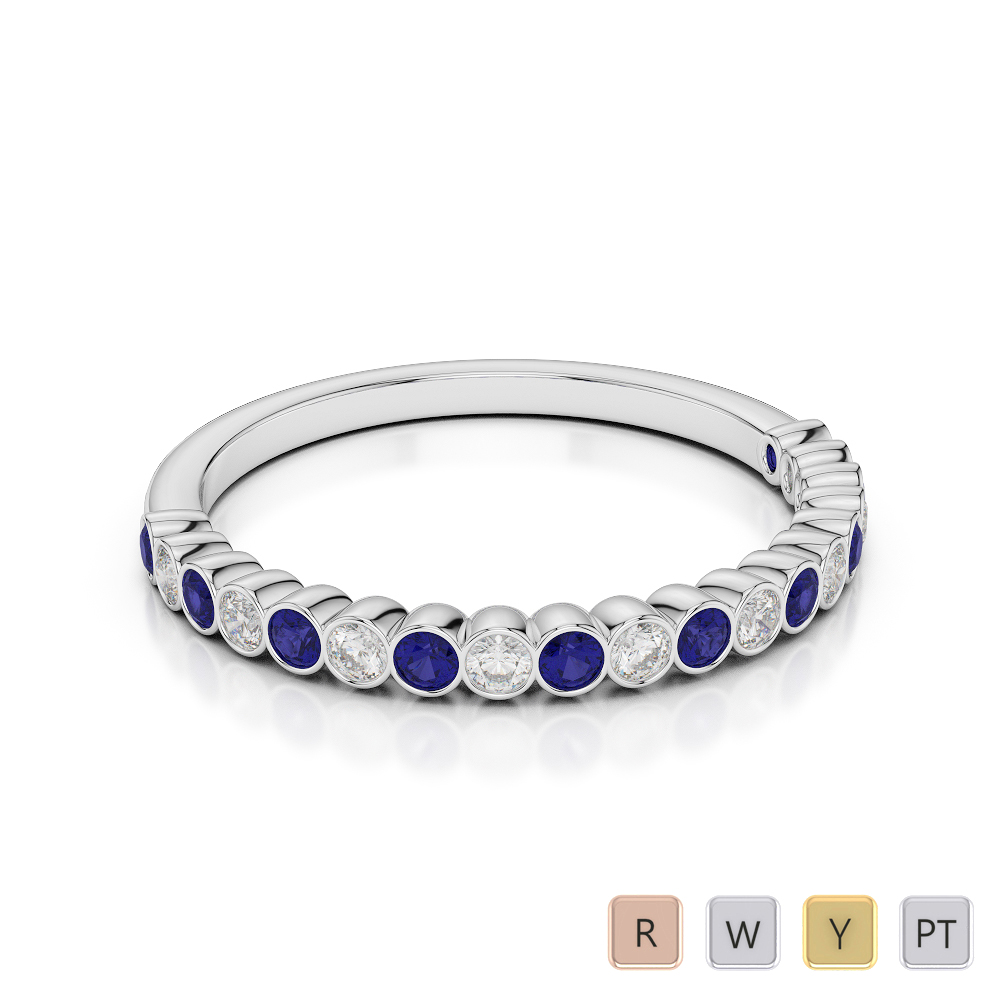 2 MM Gold / Platinum Round Cut Blue Sapphire and Diamond Half Eternity Ring AGDR-1101