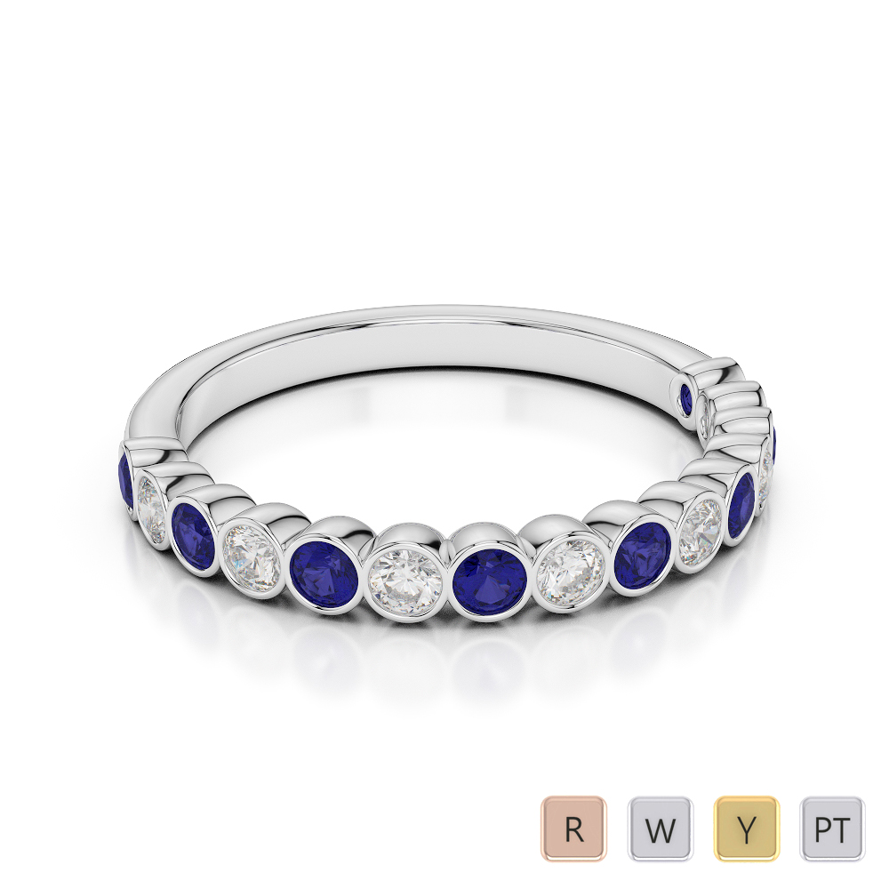 2.5 MM Gold / Platinum Round Cut Blue Sapphire and Diamond Half Eternity Ring AGDR-1102