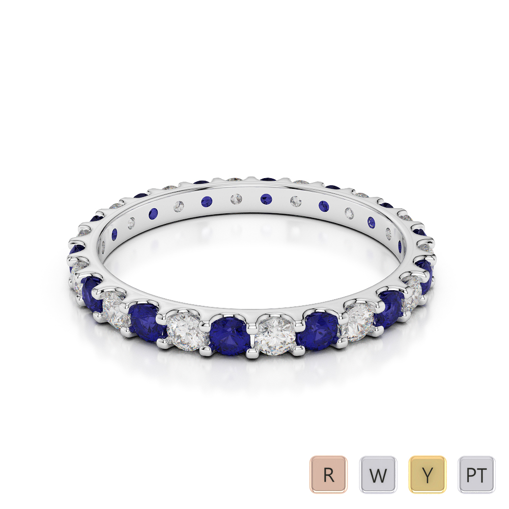 2 MM Gold / Platinum Round Cut Blue Sapphire and Diamond Full Eternity Ring AGDR-1104
