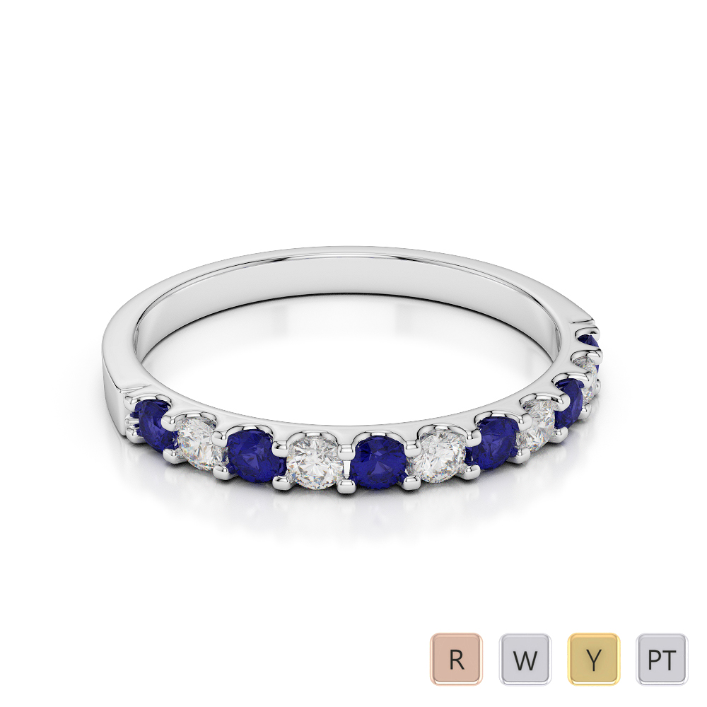 2 MM Gold / Platinum Round Cut Blue Sapphire and Diamond Half Eternity Ring AGDR-1107