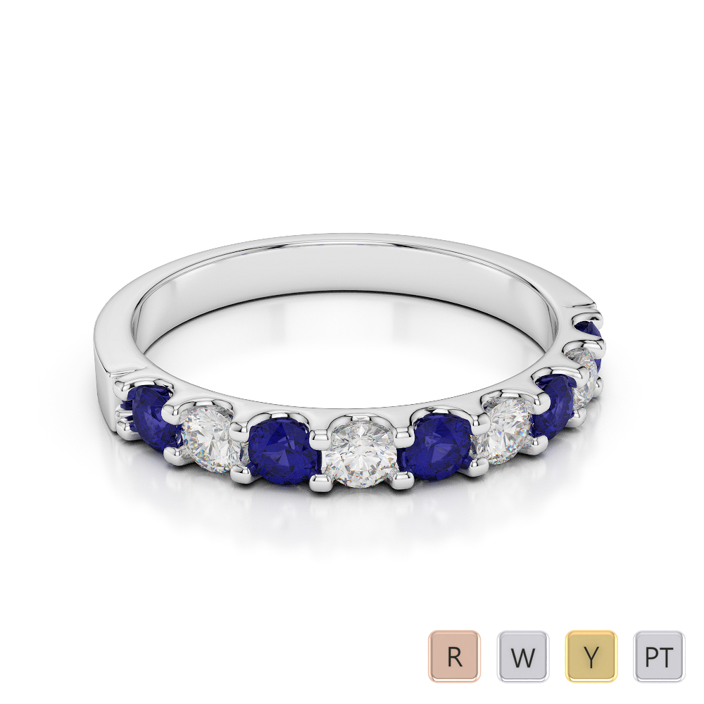 2.5 MM Gold / Platinum Round Cut Blue Sapphire and Diamond Half Eternity Ring AGDR-1108