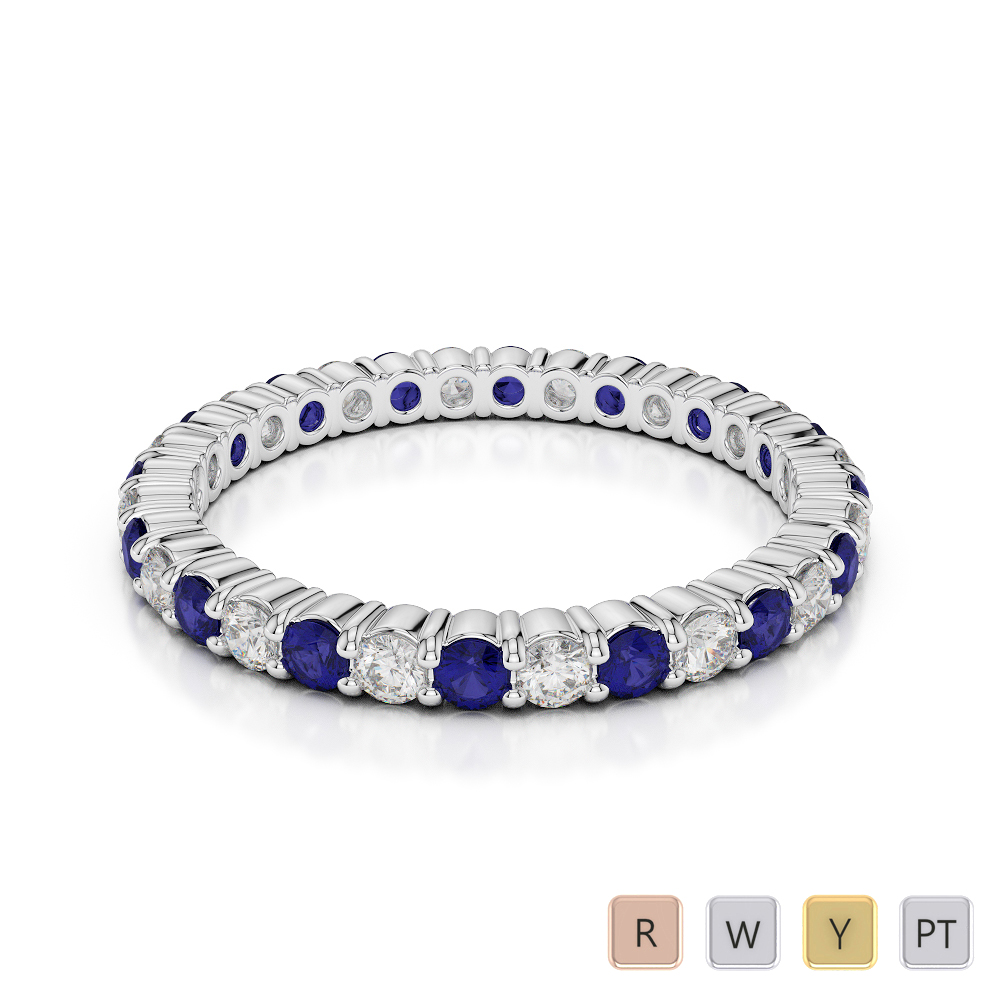 2 MM Gold / Platinum Round Cut Blue Sapphire and Diamond Full Eternity Ring AGDR-1110