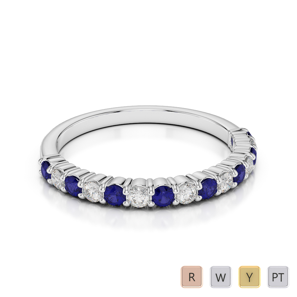 2 MM Gold / Platinum Round Cut Blue Sapphire and Diamond Half Eternity Ring AGDR-1113