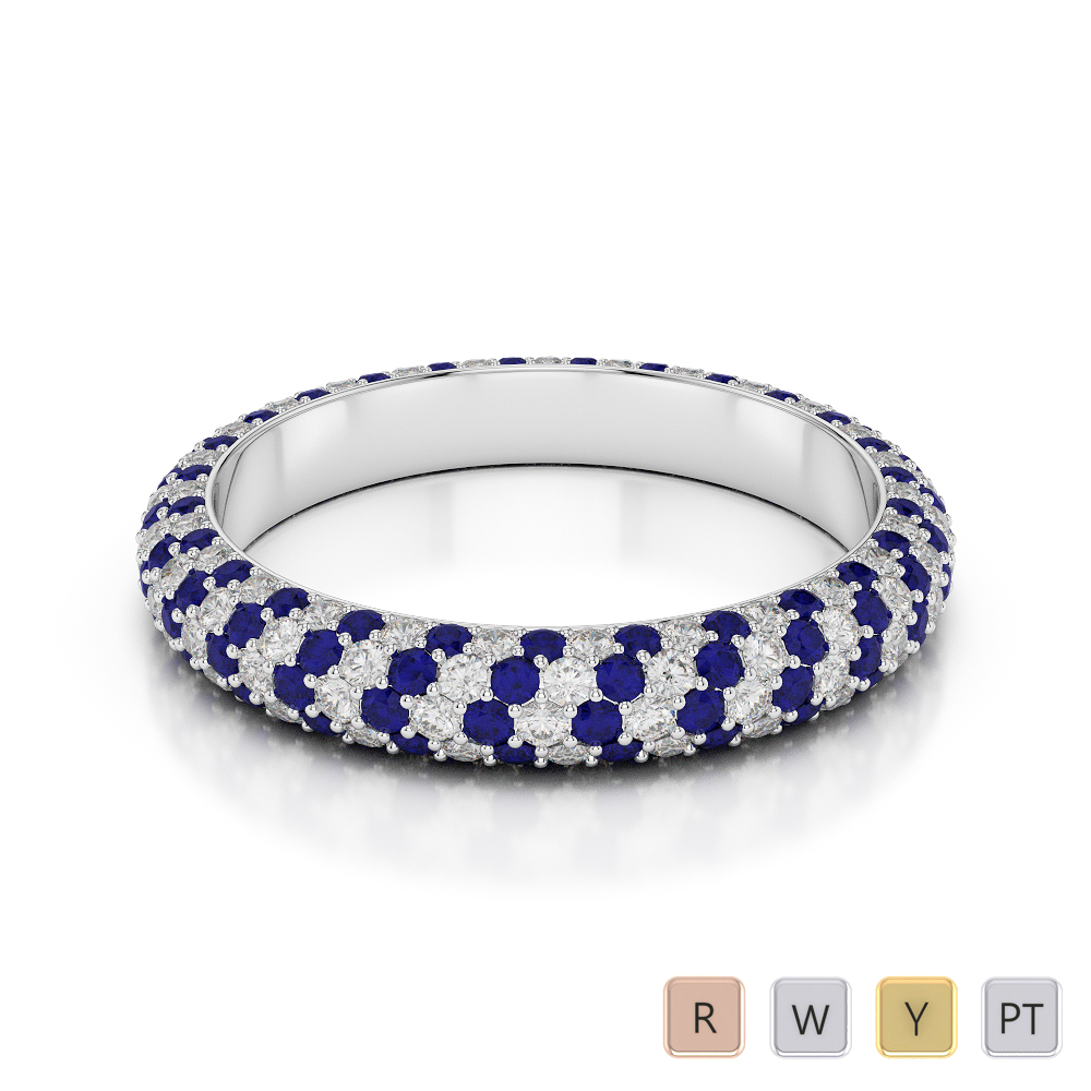 4 MM Gold / Platinum Round Cut Blue Sapphire and Diamond Full Eternity Ring AGDR-1116