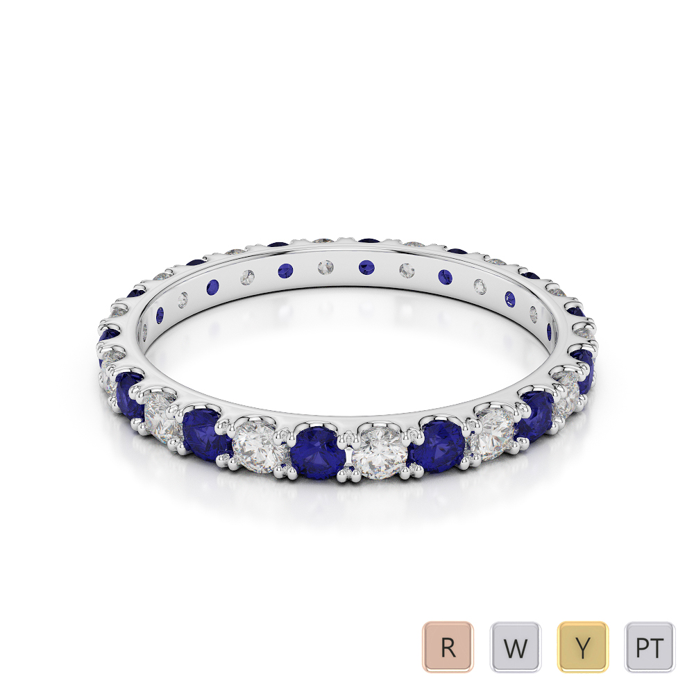 2 MM Gold / Platinum Round Cut Blue Sapphire and Diamond Full Eternity Ring AGDR-1120
