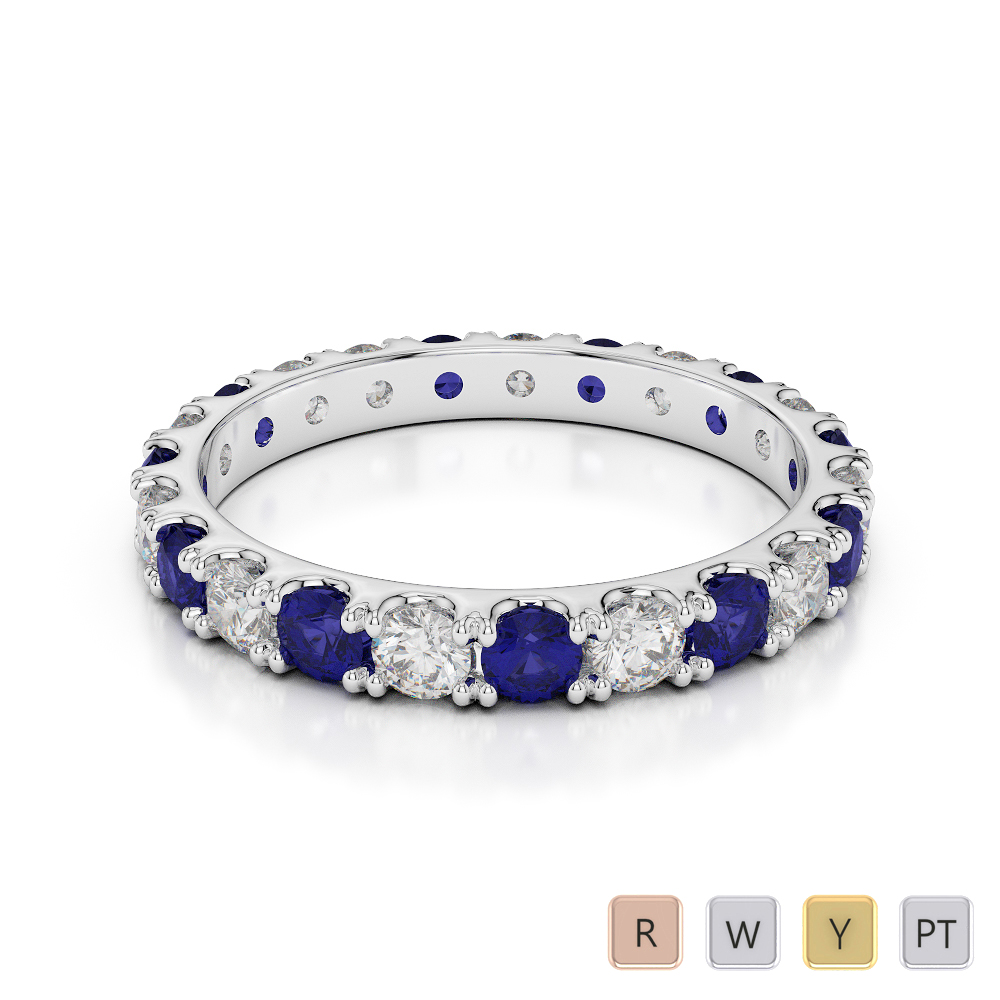 2.5 MM Gold / Platinum Round Cut Blue Sapphire and Diamond Full Eternity Ring AGDR-1121