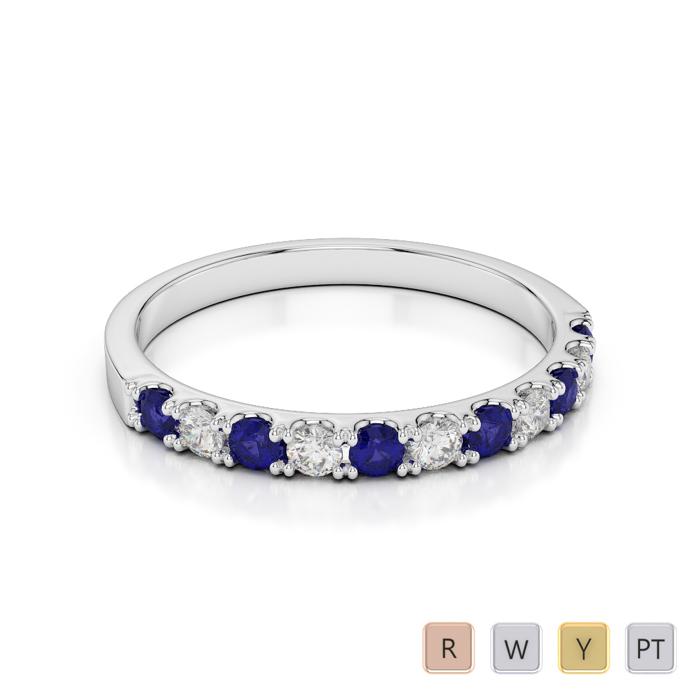 2 MM Gold / Platinum Round Cut Blue Sapphire and Diamond Half Eternity Ring AGDR-1123
