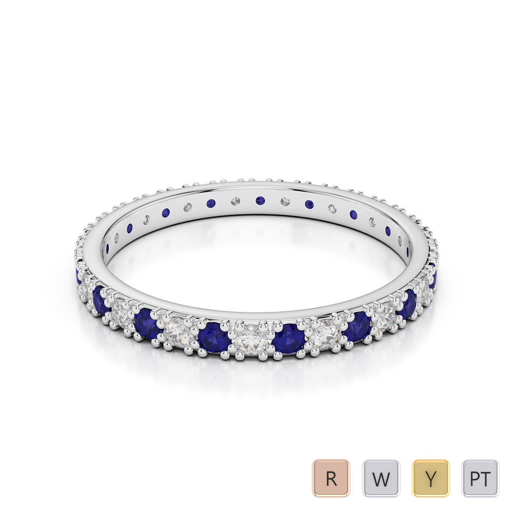 2 MM Gold / Platinum Round Cut Blue Sapphire and Diamond Full Eternity Ring AGDR-1126
