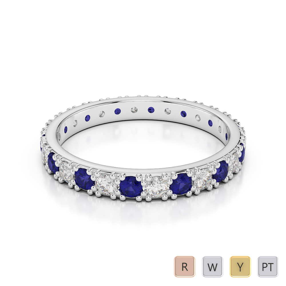 2.5 MM Gold / Platinum Round Cut Blue Sapphire and Diamond Full Eternity Ring AGDR-1127