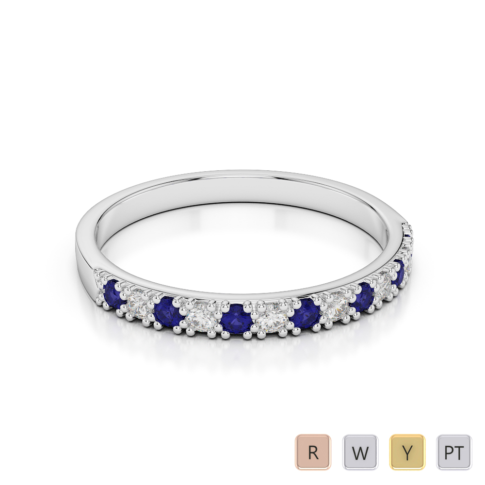 2.5 MM Gold / Platinum Round Cut Blue Sapphire and Diamond Half Eternity Ring AGDR-1129