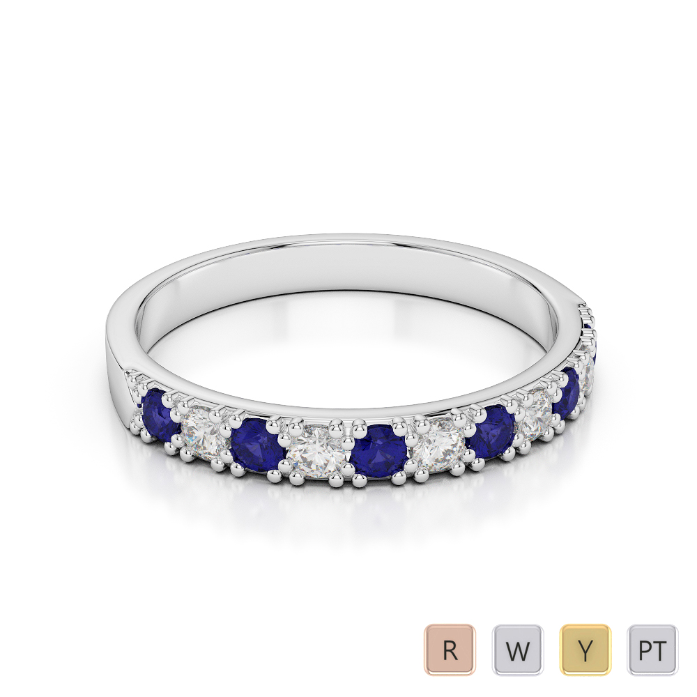 3 MM Gold / Platinum Round Cut Blue Sapphire and Diamond Half Eternity Ring AGDR-1130