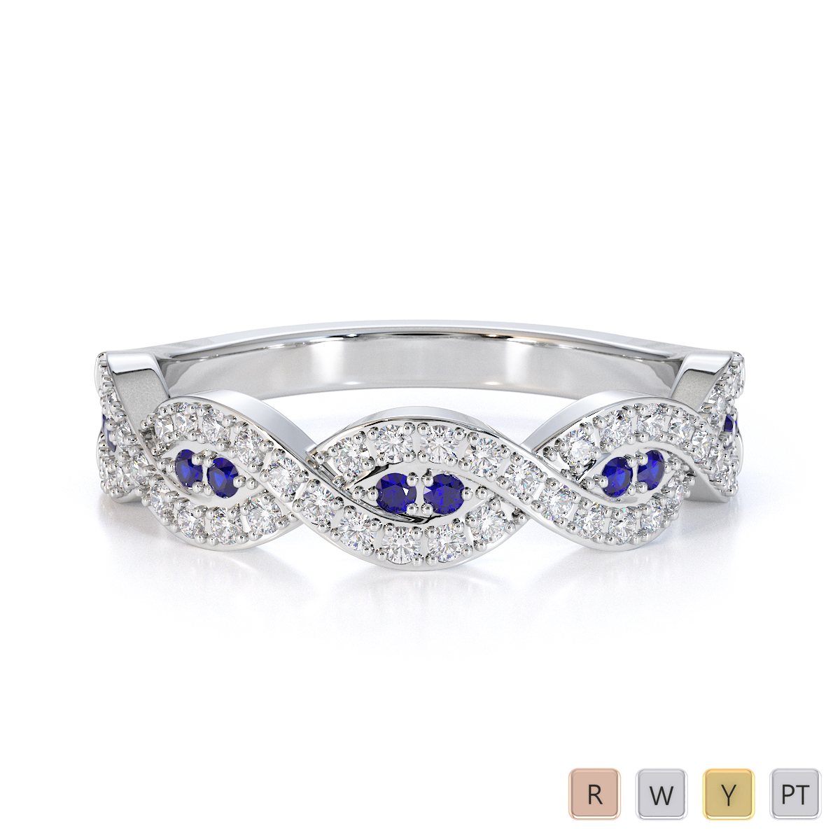 Gold / Platinum Blue Sapphire and Diamond Half Eternity Ring RZ1499