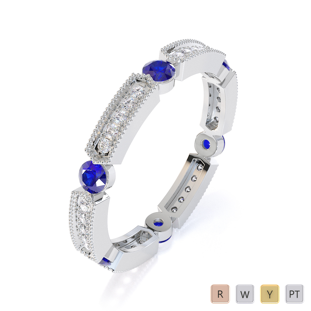 Gold / Platinum Blue Sapphire and Diamond Full Eternity Ring RZ1500