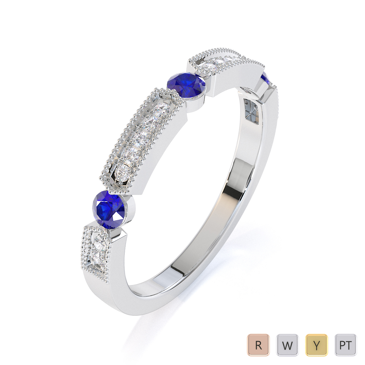 Gold / Platinum Blue Sapphire and Diamond Half Eternity Ring RZ1501