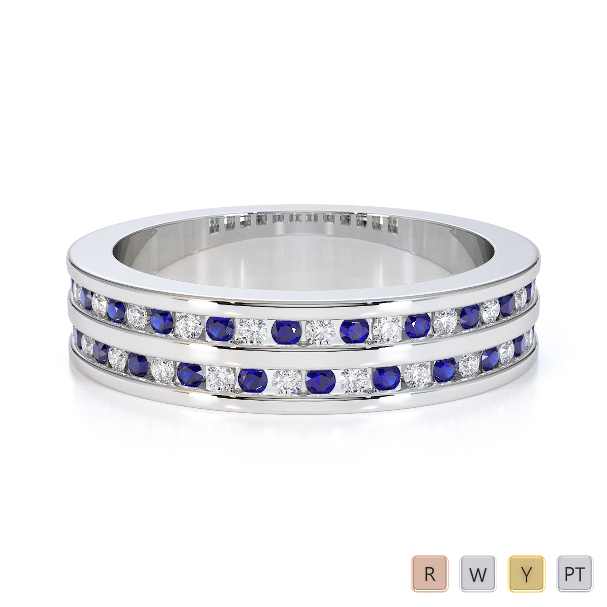 Gold / Platinum Blue Sapphire and Diamond Half Eternity Ring RZ1503