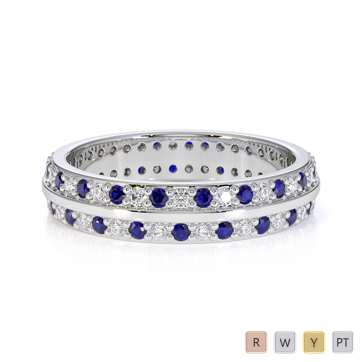 Gold / Platinum Blue Sapphire and Diamond Full Eternity Ring RZ1504