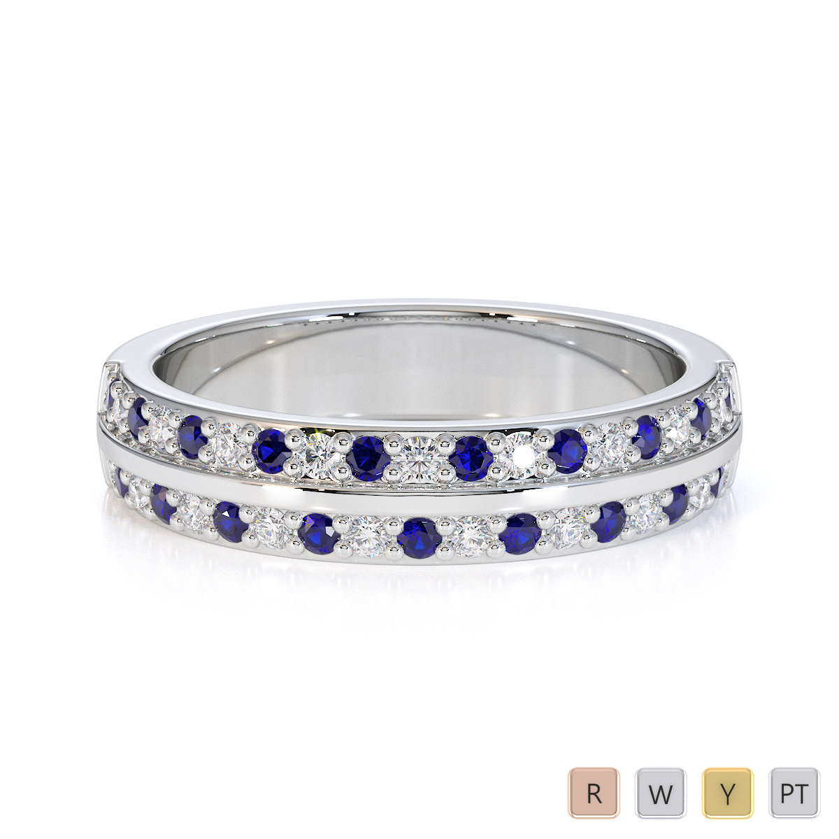Gold / Platinum Blue Sapphire and Diamond Half Eternity Ring RZ1505