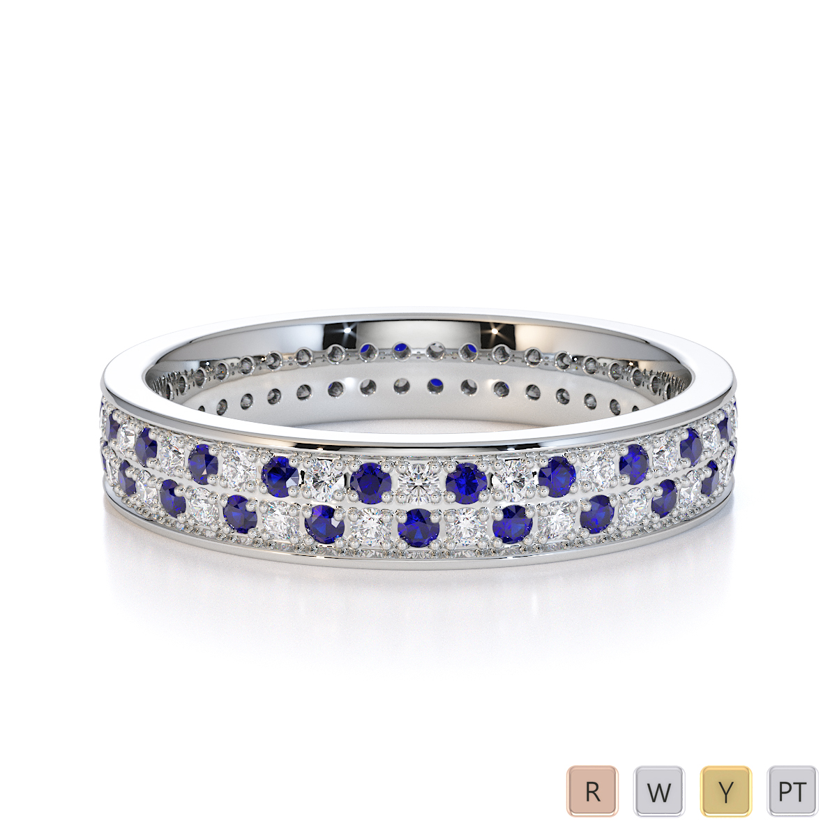 Gold / Platinum Blue Sapphire and Diamond Full Eternity Ring RZ1506